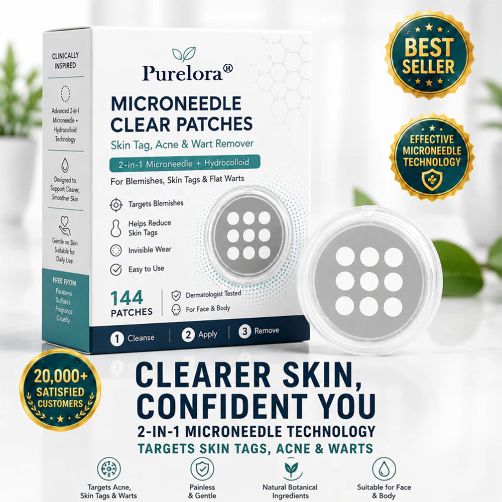 🥑Purelora®2-in-1 Microneedle & Hydrocolloid Patch| Removes Raised Moles, Acne, Flat Warts & Skin Tags | Helps Improve Wrinkles, Scars & Blemishes | Invisible Patches for Face & Body（副本）