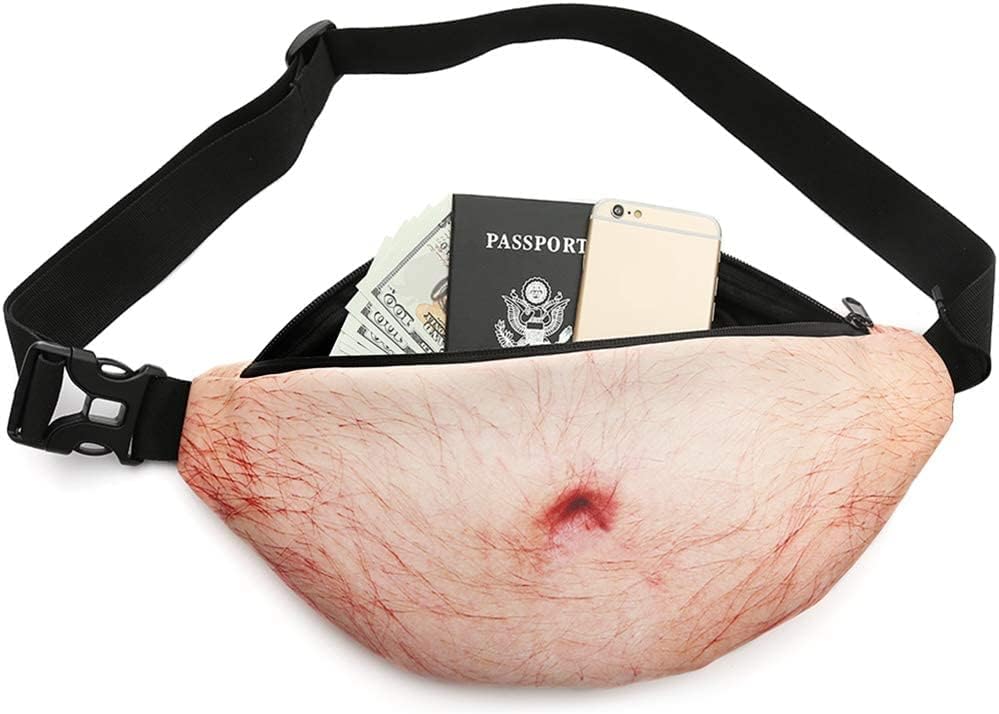 Funny Gag Gifts🤣3D Men Beer Fake Belly Dad Bag Waist Packs🍺Waterproof Fanny Pack Unisex for Father's Day,Christmas,Stocking Stuffers for Men Boyfriend Husband Him Friend Dad