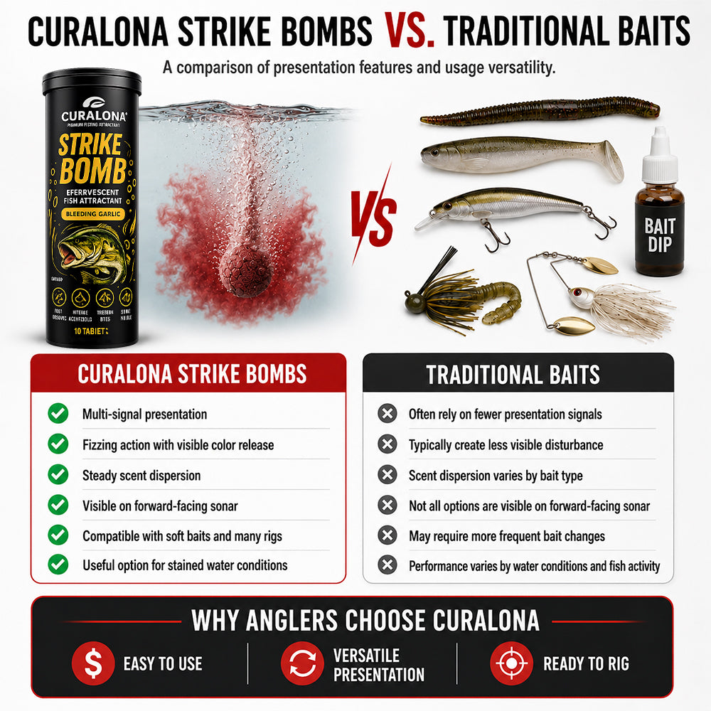 🔥 𝐎𝐟𝐟𝐢𝐜𝐢𝐚𝐥 𝐁𝐫𝐚𝐧𝐝 𝐒𝐭𝐨𝐫𝐞 |✅Curalona® Strike Bombs — New Freshwater & Saltwater Fizzing Bait Booster with Scent & Color-Cloud Action